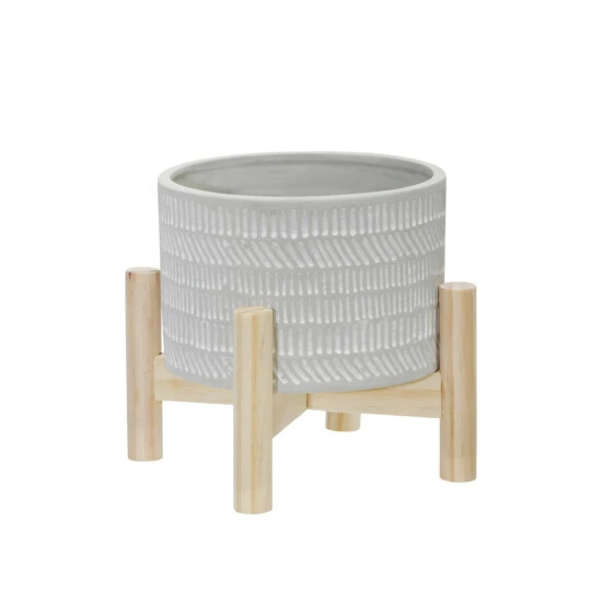 Discount ๐ Sagebrook Home 6" Ceramic Tribal Planter With Wood Stand, Beige 7.0"H - 6.0" X 6.0" X 7.0" ๐ 4 Discount ๐ Sagebrook Home 6" Ceramic Tribal Planter With Wood Stand, Beige 7.0"H - 6.0" X 6.0" X 7.0" ๐ - Image 2