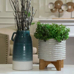 Best Sale 💯 Sagebrook Home Ceramic 8" Planter On Stand, Ivory 9.0"H - 8.5" X 8.5" X 9.0" 🎉