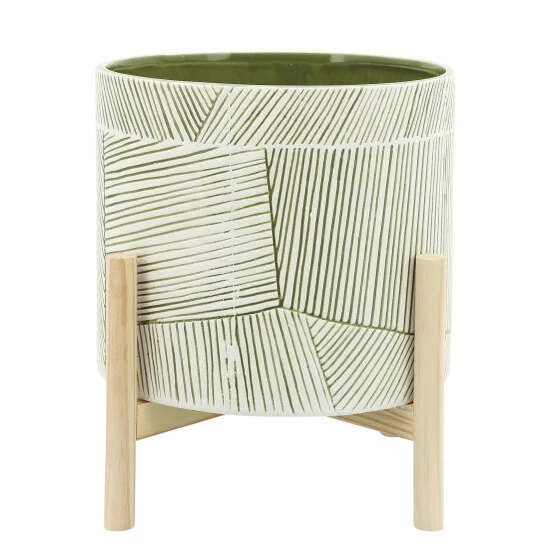 Cheapest ๐ Sagebrook Home 12" Ceramic Planter With Wood Stand, Green Mix 12"H - 10.0" X 10.0" X 12.0" ๐ 3 Cheapest ๐ Sagebrook Home 12" Ceramic Planter With Wood Stand, Green Mix 12"H - 10.0" X 10.0" X 12.0" ๐