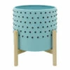 Cheap 🛒 Sagebrook Home 10" Dotted Planter With Wood Stand, Blue 8"H - 10.0" X 10.0" X 8.0" 😀 -Sagebrook Home Online Shop unnamed file 3303