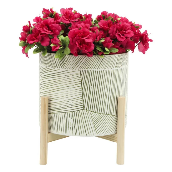Cheapest ๐ Sagebrook Home 12" Ceramic Planter With Wood Stand, Green Mix 12"H - 10.0" X 10.0" X 12.0" ๐ 4 Cheapest ๐ Sagebrook Home 12" Ceramic Planter With Wood Stand, Green Mix 12"H - 10.0" X 10.0" X 12.0" ๐ - Image 2