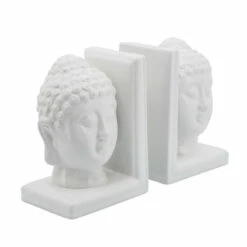 Brand new ⌛ Sagebrook Home Set Of 2 8" Buddha Heads Bookends, White 8"H - 4.25" X 6.18" X 8.0" 🎉