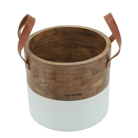 Promo โค๏ธ Sagebrook Home Wood, 14x12 Bucket Withleather Handles, Brown, Wht 10"H - 11.0" X 11.0" X 10.0" ๐ 7 Promo โค๏ธ Sagebrook Home Wood, 14x12 Bucket Withleather Handles, Brown, Wht 10"H - 11.0" X 11.0" X 10.0" ๐ - Image 5