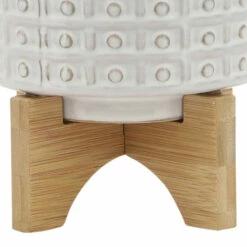 Best Pirce 🥰 Sagebrook Home Ceramic 5" Dotted Planter Withwood Stand, Ivory 5.0"H - 6.0" X 6.0" X 5.0" 👏 -Sagebrook Home Online Shop unnamed file 3415