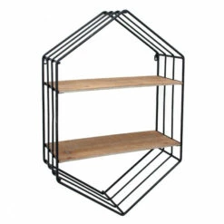 Best deal 🧨 Sagebrook Home Metal, Wood 20" Hexagon Shelf, Brown, Black 31.5"H - 19.88" X 7.87" X 31.5" 🤩