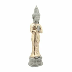 New ๐งจ Sagebrook Home Resin, 26"h Standing Buddha, Gray, Gold 26.0"H โจ