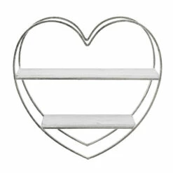 Hot Sale 🧨 Sagebrook Home Metal, Wood 2 Tier Heart Wall Shelf, White, Silver 20.0"H - 20.0" X 5.0" X 20.0" ✨