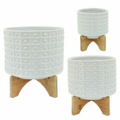 Cheapest ⭐ Sagebrook Home Ceramic 10" Dotted Planter Withwood Stand, Ivory 8"H - 11.0" X 11.0" X 8.0" 🧨 -Sagebrook Home Online Shop unnamed file 350