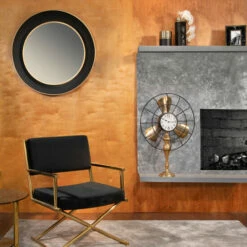 New 💯 Sagebrook Home Metal 35" Round Mirror With Goldrim, Black 3.94"H - 34.65" X 34.65" X 3.94" 🛒