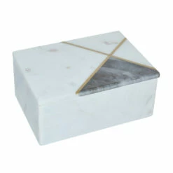 Hot Sale ⌛ Sagebrook Home Marble, 7x5 Rectangular Box Brass Inlay, White 3"H - 7.0" X 5.0" X 3.0" 👏