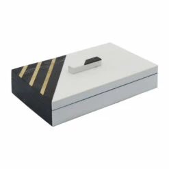 Cheap 🥰 Sagebrook Home Resin, Set Of 2 10, 12" Striped Boxes With Knob, Black, Whi 4.0"H - 12.0" X 8.0" X 4.0" 👍 -Sagebrook Home Online Shop unnamed file 3557