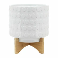 Top 10 😀 Sagebrook Home Ceramic 10" Planter On Wooden Stand, White 12.0"H - 10.0" X 10.0" X 12.0" 👍