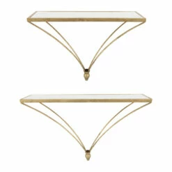 Hot Sale 👏 Sagebrook Home Metal, Wood, 12"h Nabla Wall Self, White, Gold 12.0"H - 16.0" X 5.0" X 12.0" 🔥 -Sagebrook Home Online Shop unnamed file 3572