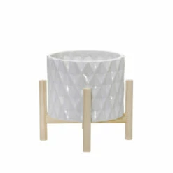 Cheap ⭐ Sagebrook Home 8" Ceramic Diamond Planter With Wood Stand, White 9"H - 8.0" X 8.0" X 9.0" 🥰 -Sagebrook Home Online Shop unnamed file 3576