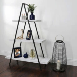 Flash Sale 😀 Sagebrook Home Metal, Wood 54" Pyramid Shelf, White, Black 54.0"H - 41.0" X 13.0" X 54.0" ❤️