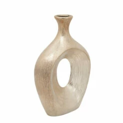 Hot Sale 🔔 Sagebrook Home 13" Scratched Oval Vase Cut-out, Champagne 13"H ⌛