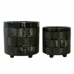 Best Pirce 😍 Sagebrook Home Set Of 2 6, 8" Textured Planters, Shiny Black 8"H - 8.0" X 8.0" X 8.0" ✨