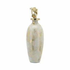 Hot Sale 🔔 Sagebrook Home Glass, 20"h Metal Vase Tribal Topper, White, Gold 20.0"H - 6.75" X 6.75" X 20.0" 🎉