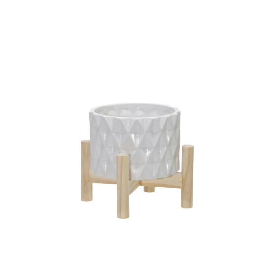 New โค๏ธ Sagebrook Home 6" Ceramic Diamond Planter W/ Wood Stand, White - 6Lx6Wx7D ๐ 3 New โค๏ธ Sagebrook Home 6" Ceramic Diamond Planter W/ Wood Stand, White - 6Lx6Wx7D ๐