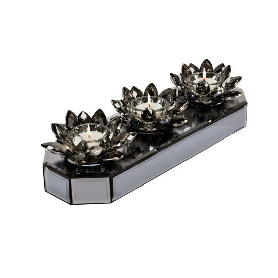 Discount 🌟 Sagebrook Home Glass 13" 3 Lotus Mirrored Candle Holder, Black 3"H - 13.0" X 5.0" X 3.0" 🤩 3 Discount 🌟 Sagebrook Home Glass 13" 3 Lotus Mirrored Candle Holder, Black 3"H - 13.0" X 5.0" X 3.0" 🤩