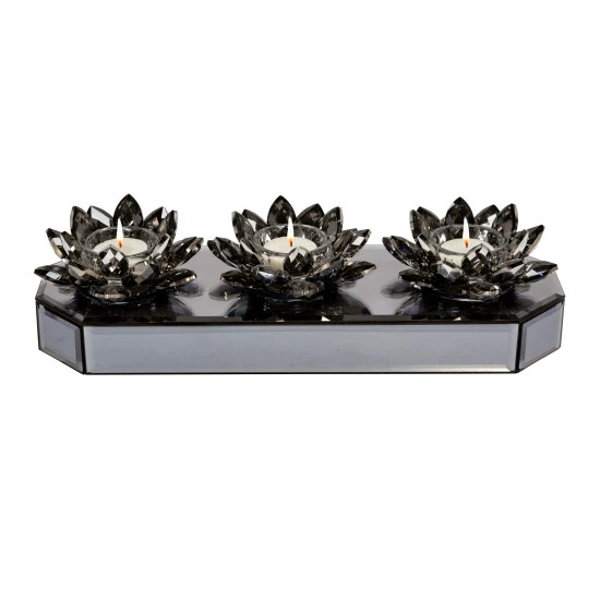Discount 🌟 Sagebrook Home Glass 13" 3 Lotus Mirrored Candle Holder, Black 3"H - 13.0" X 5.0" X 3.0" 🤩 4 Discount 🌟 Sagebrook Home Glass 13" 3 Lotus Mirrored Candle Holder, Black 3"H - 13.0" X 5.0" X 3.0" 🤩 - Image 2
