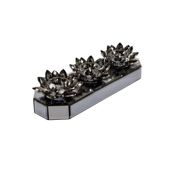 Discount 🌟 Sagebrook Home Glass 13" 3 Lotus Mirrored Candle Holder, Black 3"H - 13.0" X 5.0" X 3.0" 🤩 5 Discount 🌟 Sagebrook Home Glass 13" 3 Lotus Mirrored Candle Holder, Black 3"H - 13.0" X 5.0" X 3.0" 🤩 - Image 3