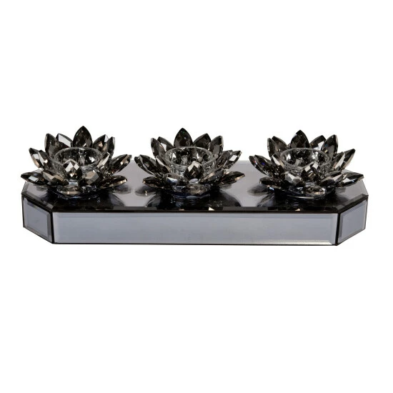 Discount 🌟 Sagebrook Home Glass 13" 3 Lotus Mirrored Candle Holder, Black 3"H - 13.0" X 5.0" X 3.0" 🤩 6 Discount 🌟 Sagebrook Home Glass 13" 3 Lotus Mirrored Candle Holder, Black 3"H - 13.0" X 5.0" X 3.0" 🤩 - Image 4