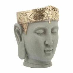 Best deal 🔔 Sagebrook Home Resin, 13"d Buddha Head Planter, Gray, Gold 17"H - 13.0" X 13.0" X 17.0" 🔥