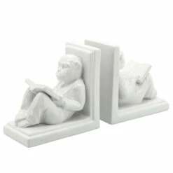 Top 10 😀 Sagebrook Home Set Of 2 Ceramic 7"h Reading Monkey Bookends, White 7"H - 7.0" X 4.0" X 7.0" 👏