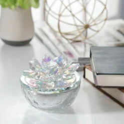 Brand new 😉 Sagebrook Home Crystal Lotus 5" Trinket Jar,rainbow 3.5"H - 5.0" X 5.0" X 3.5" 🛒