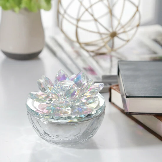 Brand new π Sagebrook Home Crystal Lotus 5" Trinket Jar,rainbow 3.5"H - 5.0" X 5.0" X 3.5" π 3 Brand new π Sagebrook Home Crystal Lotus 5" Trinket Jar,rainbow 3.5"H - 5.0" X 5.0" X 3.5" π