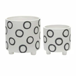 Promo โ Sagebrook Home Set Of 2 Footed Planter With Circles 6, 8", Ivory 8"H - 8.0" X 8.0" X 8.0" โญ