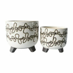 Cheap 👍 Sagebrook Home Ceramic 6/8" Scribble Footed Planter, Beige (Set Of 2) 👍
