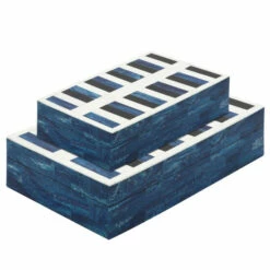 Flash Sale 👏 Sagebrook Home Resin Set Of 2 Checkered Boxes, Blue 4.0"H - 12.0" X 8.0" X 4.0" 😉
