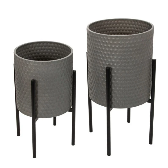 Flash Sale β Sagebrook Home Set Of 2 Honeycomb Planter On Metalstand, Gray, Blk 23"H - 14.0" X 14.0" X 23.0" 𧨠4 Flash Sale β Sagebrook Home Set Of 2 Honeycomb Planter On Metalstand, Gray, Blk 23"H - 14.0" X 14.0" X 23.0" 𧨠- Image 2