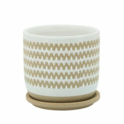 New ⭐ Sagebrook Home 6" Zig-zag Planter With Saucer, White 6"H - 6.0" X 6.0" X 6.0" 👏