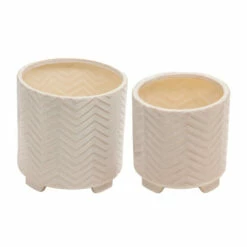 Cheap ✨ Sagebrook Home Set Of 2 Ceramic 8, 10" Chevron Footed Planter, White 8.5"H - 10.0" X 10.0" X 8.5" ✔️