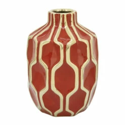 Brand new ❤️ Sagebrook Home CeramicVase 8", Red, Gold 8"H 🛒