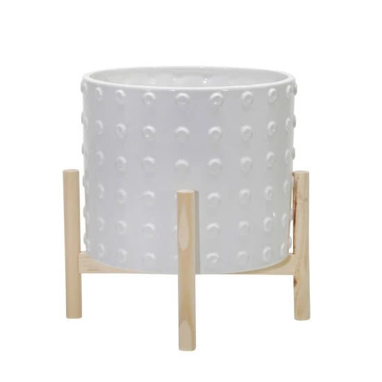 Discount βοΈ Sagebrook Home 12" Ceramic Dotted Planter With Wood Stand, White 12"H - 10.0" X 10.0" X 12.0" π 4 Discount βοΈ Sagebrook Home 12" Ceramic Dotted Planter With Wood Stand, White 12"H - 10.0" X 10.0" X 12.0" π - Image 2