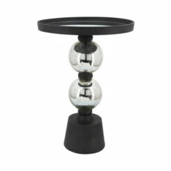 Hot Sale 💯 Sagebrook Home Metal, 22"h Orb Side Table, Mirror Top, Sil, Blk 22.0"H - 16.0" X 16.0" X 22.0" 🤩