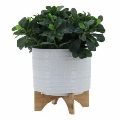Promo ⭐ Sagebrook Home 10" Tribal Planter With Wood Stand, White 8.0"H - 11.0" X 11.0" X 8.0" 🥰 -Sagebrook Home Online Shop unnamed file 3946