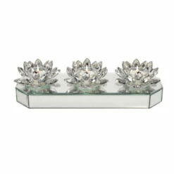 Deals ❤️ Sagebrook Home Glass 13" 3 Lotus Mirrored Candle Holder, Silver 3"H - 13.0" X 5.0" X 3.0" ⭐ -Sagebrook Home Online Shop unnamed file 3962