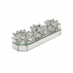 Deals ❤️ Sagebrook Home Glass 13" 3 Lotus Mirrored Candle Holder, Silver 3"H - 13.0" X 5.0" X 3.0" ⭐ -Sagebrook Home Online Shop unnamed file 3963