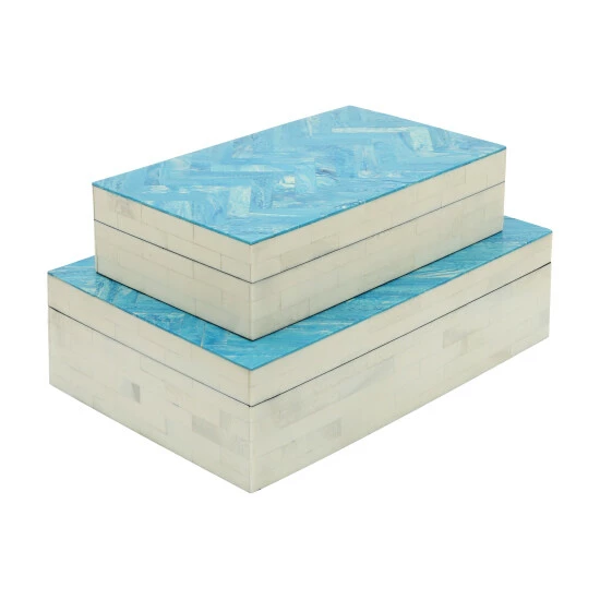 Hot Sale ๐ Sagebrook Home Resin Set Of 2 Herringbone Boxes, Blue 4"H - 12.0" X 8.0" X 4.0" โจ 3 Hot Sale ๐ Sagebrook Home Resin Set Of 2 Herringbone Boxes, Blue 4"H - 12.0" X 8.0" X 4.0" โจ