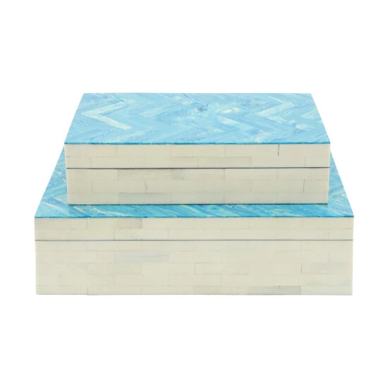Hot Sale ๐ Sagebrook Home Resin Set Of 2 Herringbone Boxes, Blue 4"H - 12.0" X 8.0" X 4.0" โจ 4 Hot Sale ๐ Sagebrook Home Resin Set Of 2 Herringbone Boxes, Blue 4"H - 12.0" X 8.0" X 4.0" โจ - Image 2
