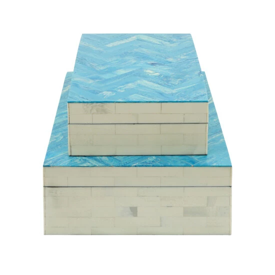 Hot Sale ๐ Sagebrook Home Resin Set Of 2 Herringbone Boxes, Blue 4"H - 12.0" X 8.0" X 4.0" โจ 5 Hot Sale ๐ Sagebrook Home Resin Set Of 2 Herringbone Boxes, Blue 4"H - 12.0" X 8.0" X 4.0" โจ - Image 3