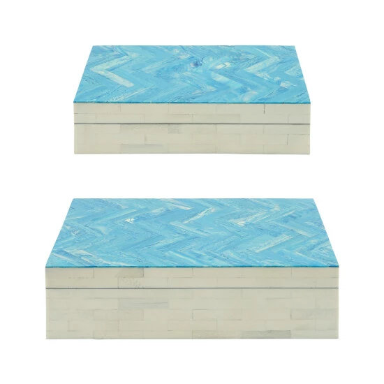 Hot Sale ๐ Sagebrook Home Resin Set Of 2 Herringbone Boxes, Blue 4"H - 12.0" X 8.0" X 4.0" โจ 6 Hot Sale ๐ Sagebrook Home Resin Set Of 2 Herringbone Boxes, Blue 4"H - 12.0" X 8.0" X 4.0" โจ - Image 4
