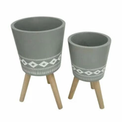 Cheapest 🥰 Sagebrook Home Set Of 2 10, 12" Diamond Planter With Wood Legs, Gray 21.0"H - 12.0" X 12.0" X 21.0" ⌛
