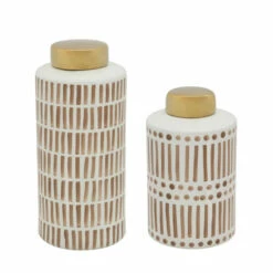 Buy 🎉 Sagebrook Home 13" Jar With Gold Lid, Tan 13"H - 6.0" X 6.0" X 13.0" 😀 -Sagebrook Home Online Shop unnamed file 4029