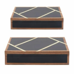 New 🥰 Sagebrook Home Resin, Set Of 2 10, 12" Boxes With Gold Inlay, Black 4"H - 12.0" X 8.0" X 4.0" 🌟